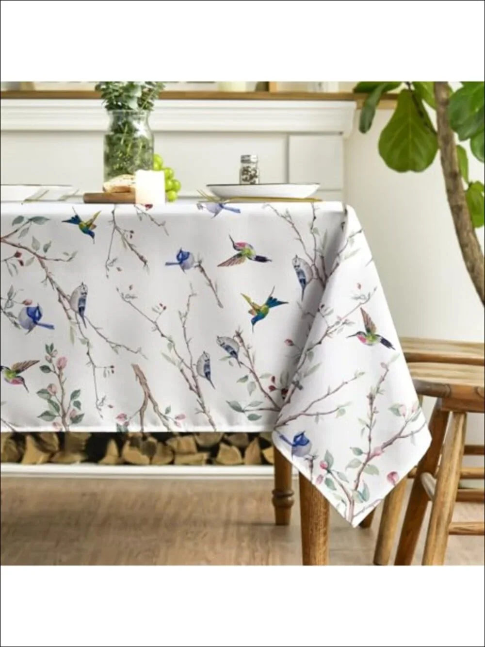 Spun Polyester Rectangular Tablecloth 60 x 120 Floral Birds Branch Dining